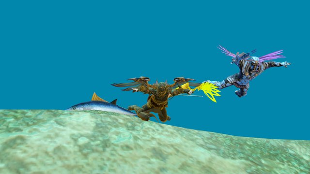Un personaje nadando entre algas en Nerith
